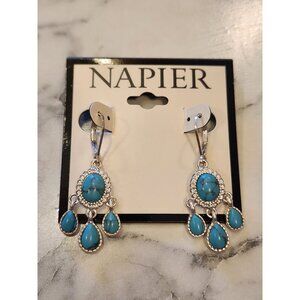 Napier Silver-Tone Turquoise Chandelier Earrings With Drop Design For Women